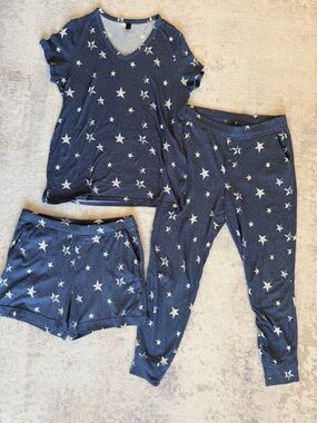 Women’s Navy Star Print 3-Piece Pajama Set